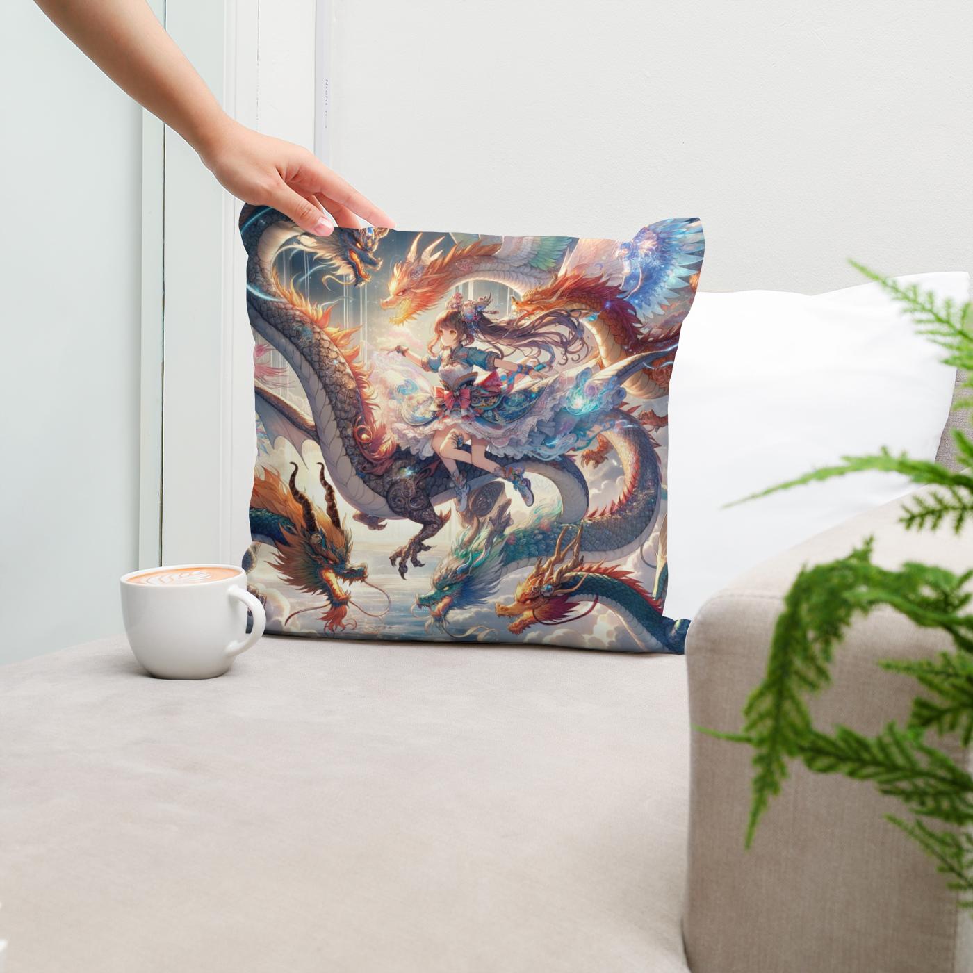 Elemental Dragon Dance Cotton Cushion