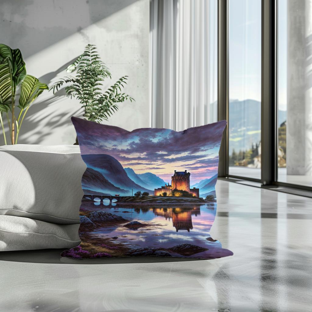 Twilight Highlands Castle Cotton Cushion