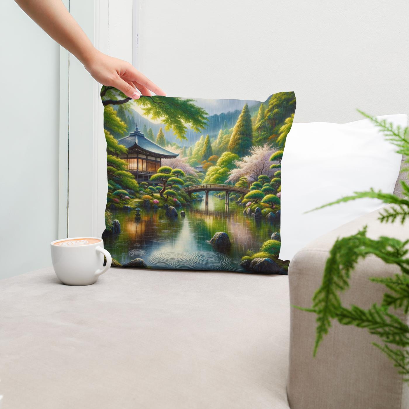 Rainy Kyoto Garden Cotton Cushion