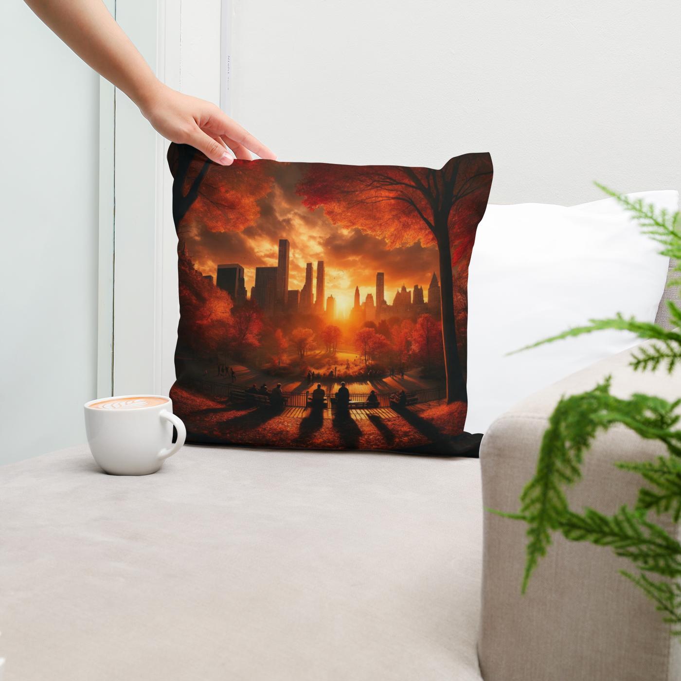 Autumn Sunset Silhouettes Cotton Cushion