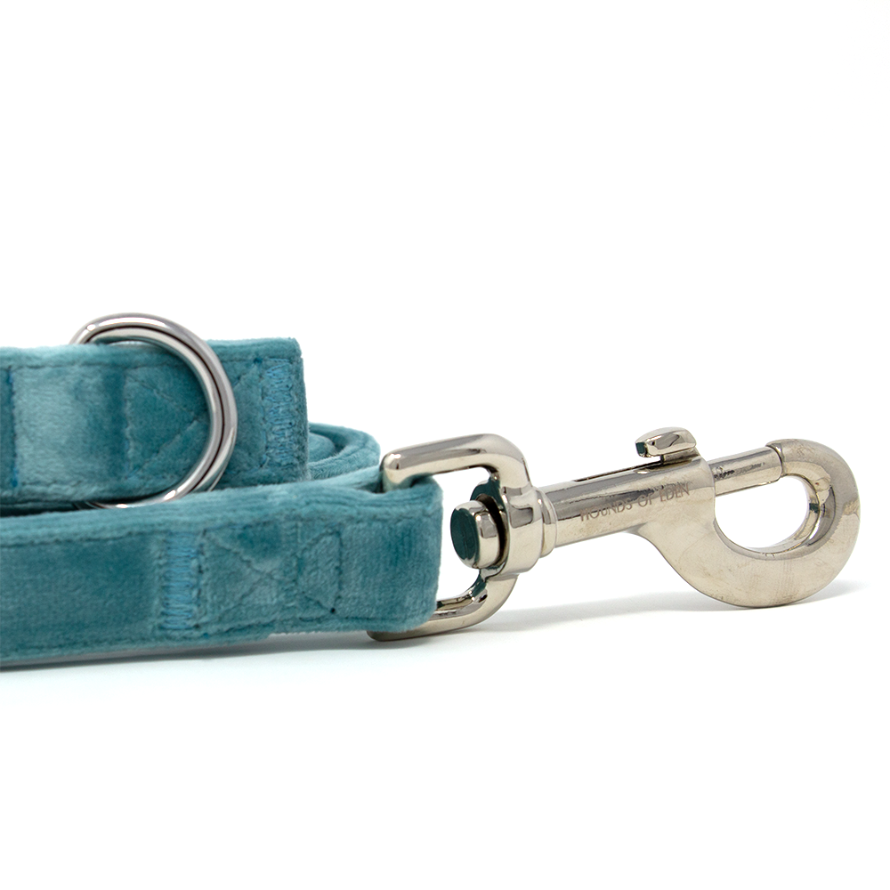Tiffany's - Light Teal Velvet Dog Harness with Silver Metal Hardware