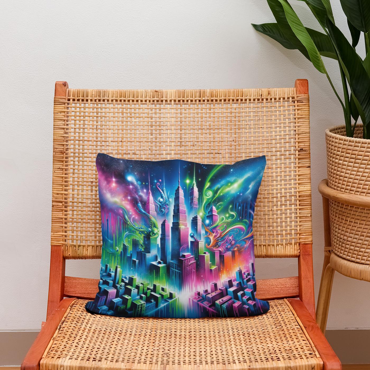 Neon Dreamscape Cotton Cushion