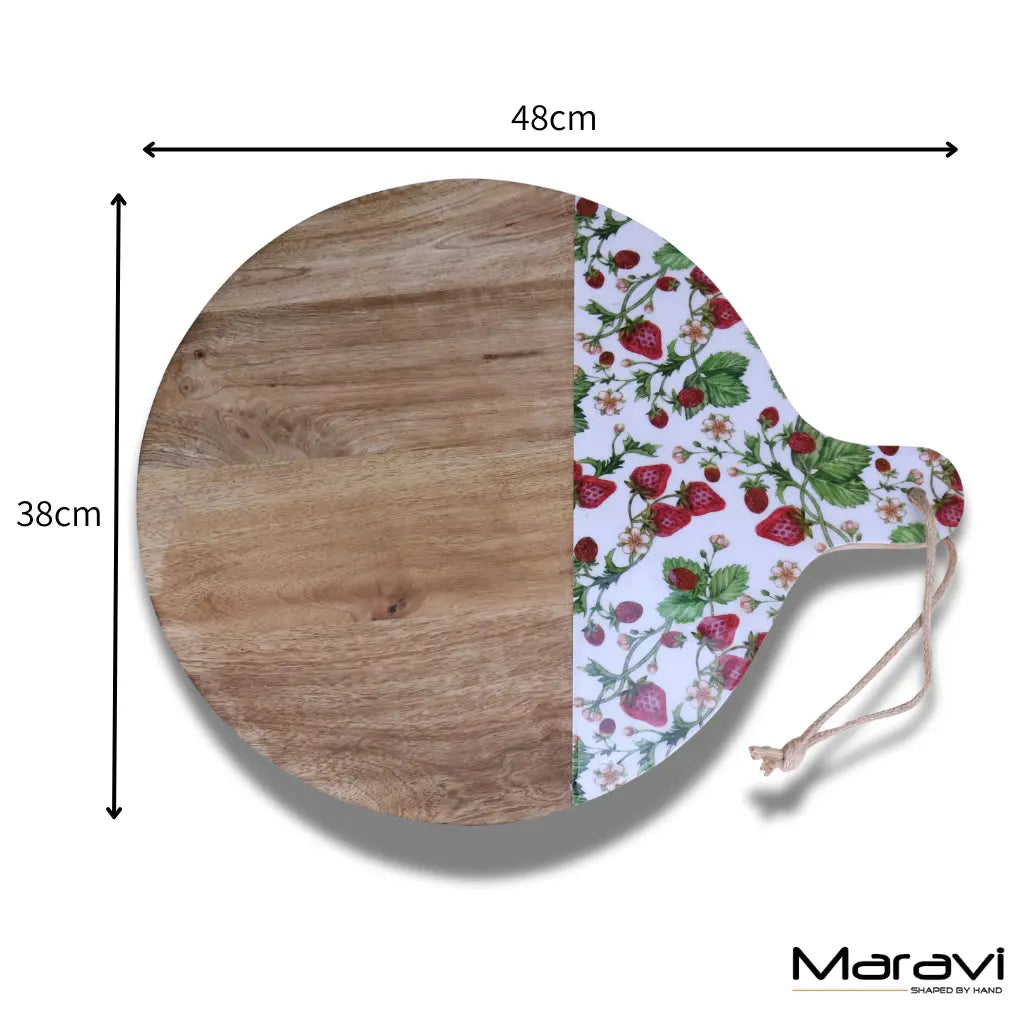 Thaniya Round Chopping Board 48cm Enamel Strawberry Field Design