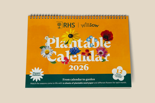 The Foalyard - RHS & Willsow Flower Edition A4 and A5 2026 desk calendars 12 sheets of plantable seed paper