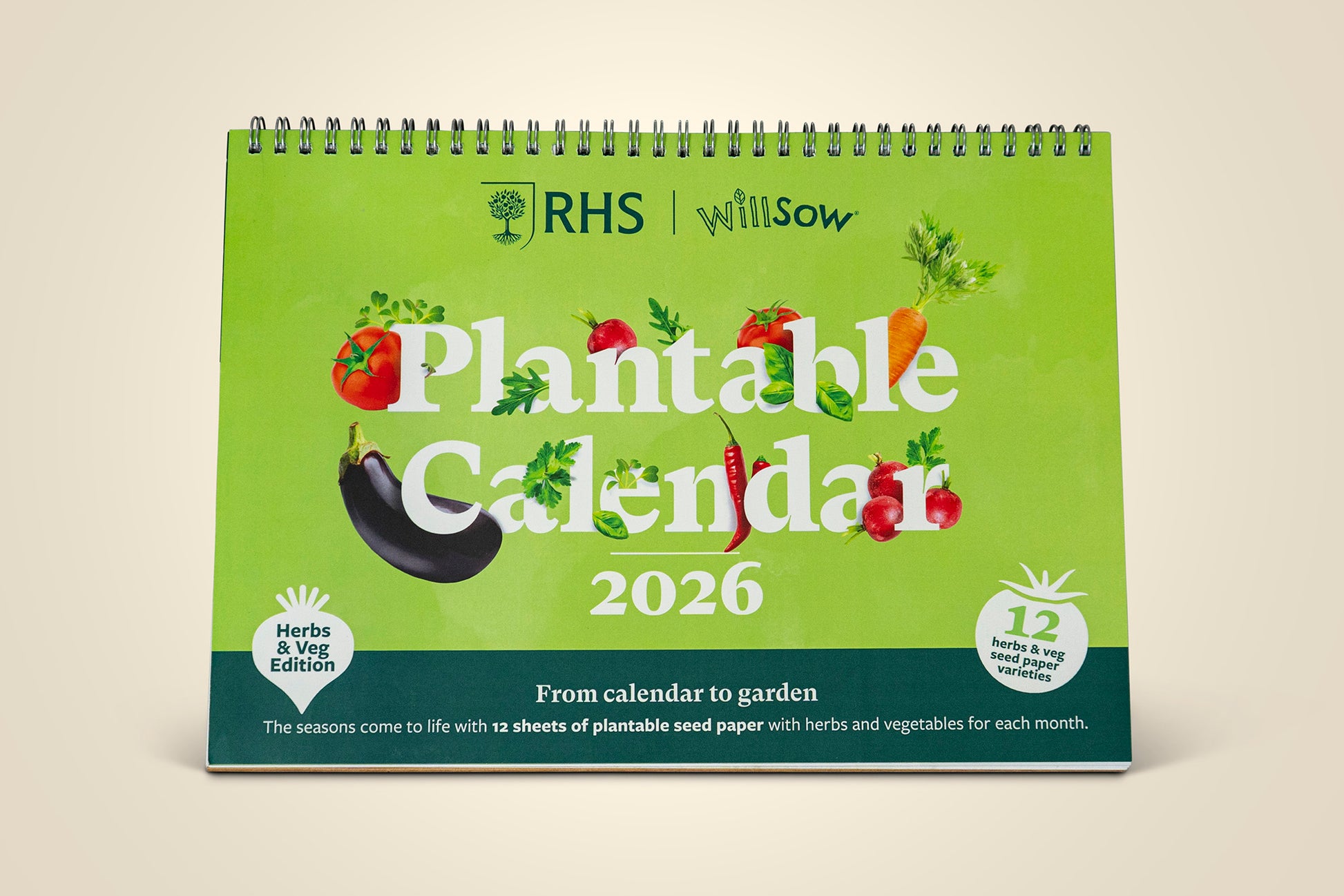 The Foalyard - RHS & Willsow Herbs and Veg Edition A4 and A5 2026 desk calendars 12 sheets of plantable seed paper