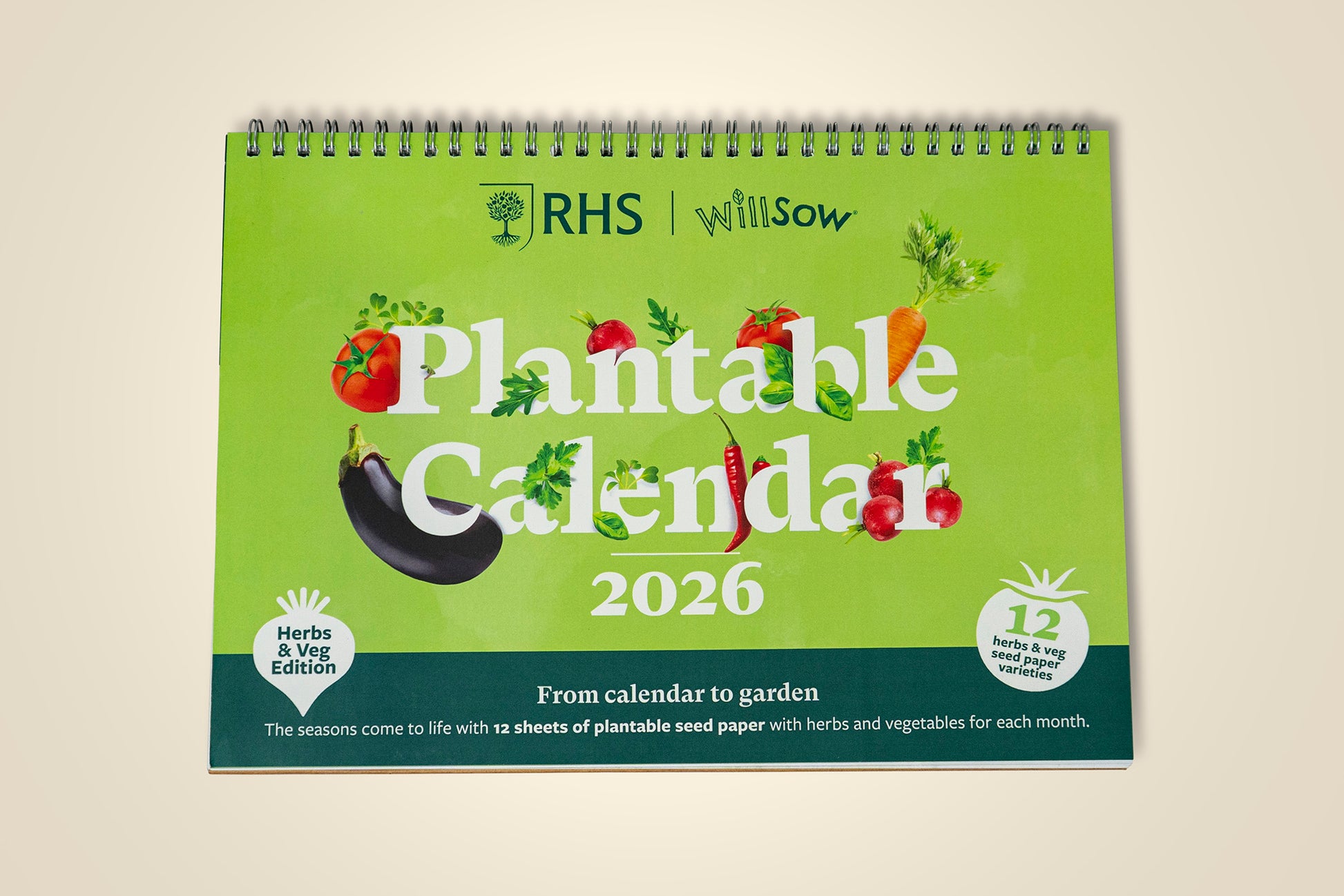 The Foalyard - RHS & Willsow Herbs and Veg Edition A4 and A5 plantable 2026 desk calendars 12 months