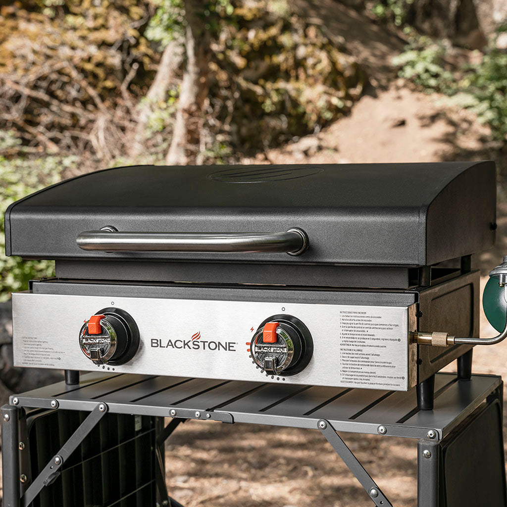 TheFoalyard Blackstone Original 22-inch Tabletop Griddle with Hood - portable BBQ cooking