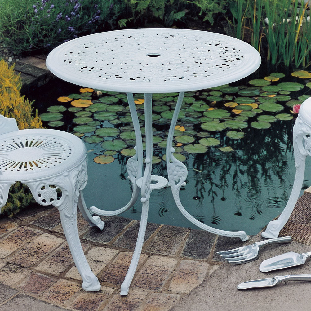 The Foalyard Jardine Leisure Aluminium Coalbrookdale Round 68cm Table White