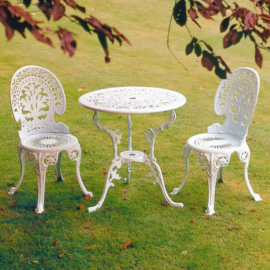 The Foalyard Jardine Leisure Aluminium Coalbrookdale Round 68cm Table and Chairs White Garden Patio Set for Two