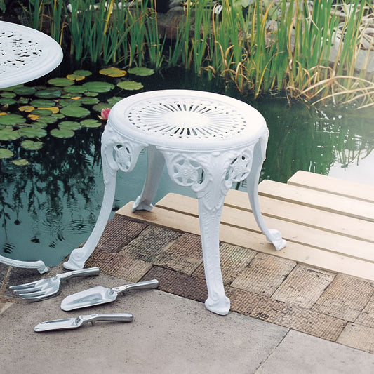 The Foalyard Jardine Leisure Aluminium Coalbrookdale Stool Garden White