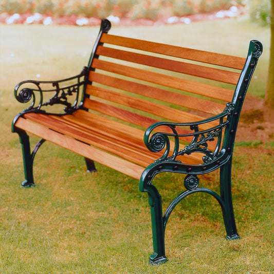 The Foalyard Jardine Leisure Aluminium Edwardian Bench British Racing Green Wooden Slats