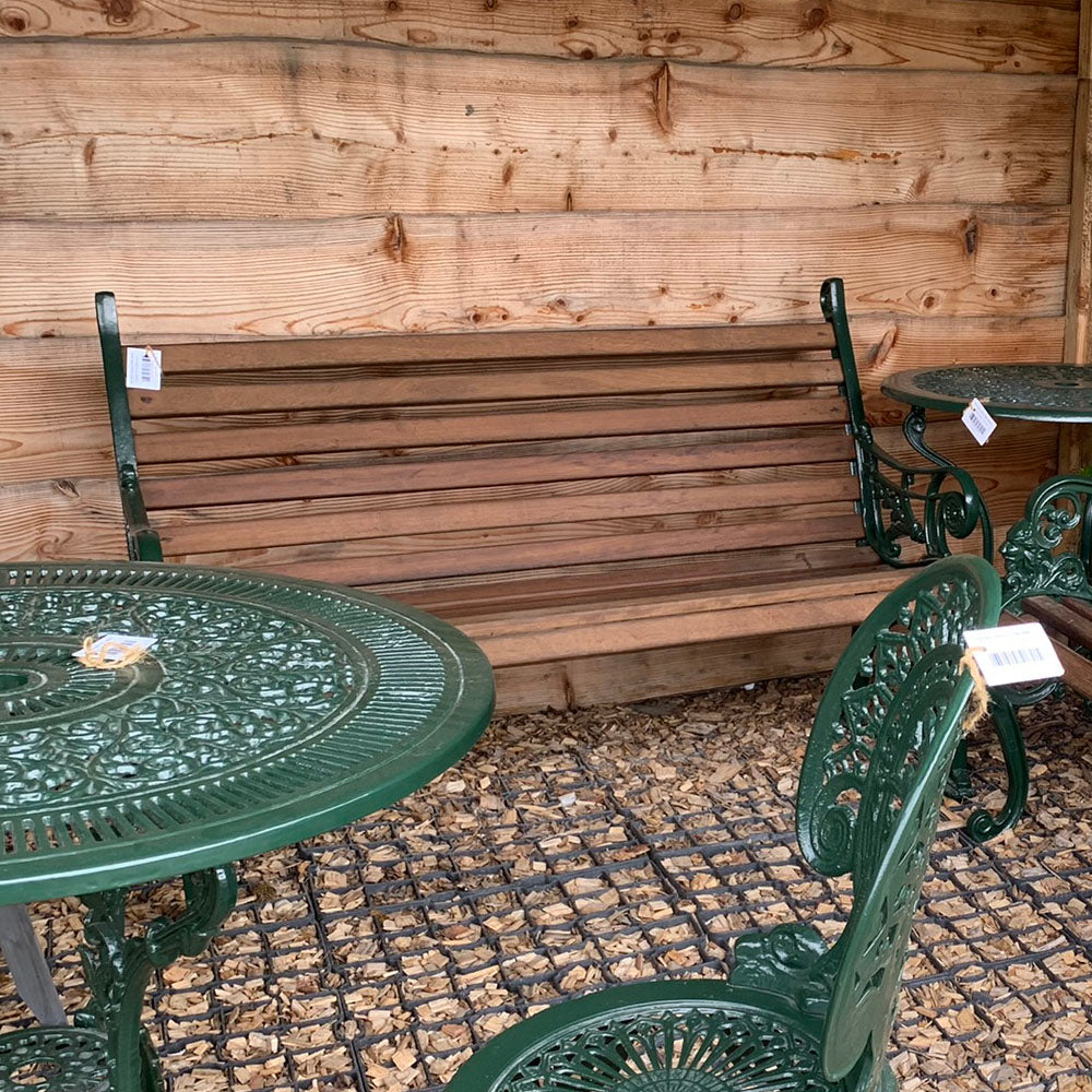 The Foalyard Jardine Leisure Aluminium Edwardian Bench Green with Wooden Slats