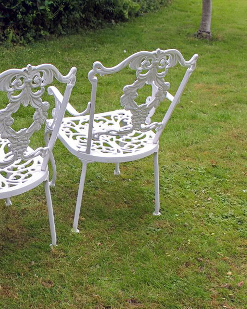 The Foalyard Jardine Leisure Aluminium Grape Carver and Diner Chairs White back Patio