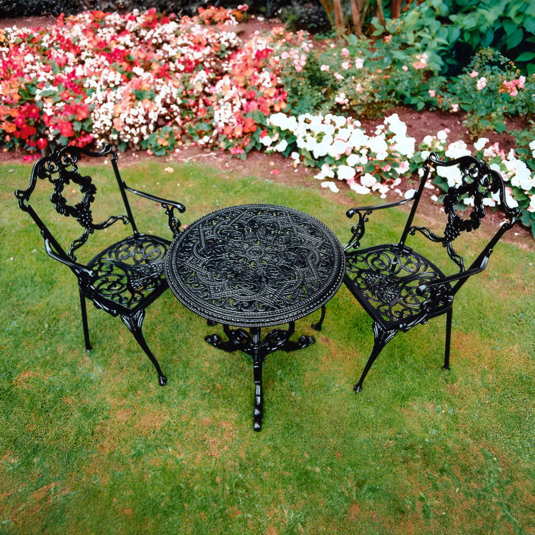 The Foalyard Jardine Leisure Aluminium Grape Round 61cm Table and Carver Chairs Patio Set for Two