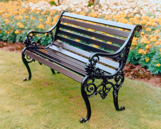 The Foalyard Jardine Leisure Aluminium Sandringham Bench 4ft 5ft Black Mahogany Brown