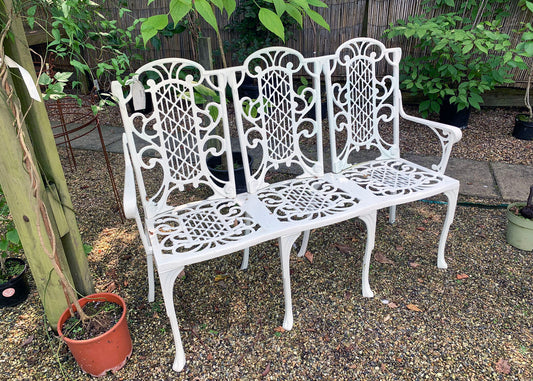The Foalyard Jardine Leisure Aluminium Victorian Bench Three Seater Old English White
