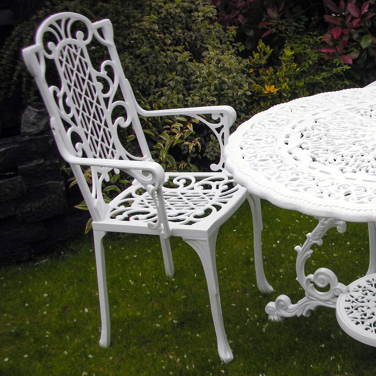 The Foalyard Jardine Leisure Aluminium Victorian Carver Garden Chair White