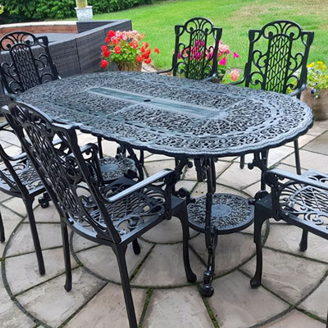 The Foalyard Jardine Leisure Aluminium Victorian Grand Table Garden Dining Black