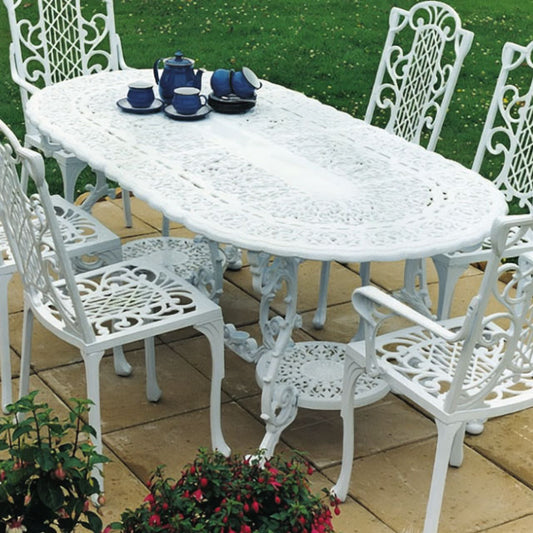 The Foalyard Jardine Leisure Aluminium Victorian Grand Table White Garden