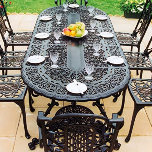 The Foalyard Jardine Leisure Aluminium Victorian Maxi Grand Table Black Garden Dining