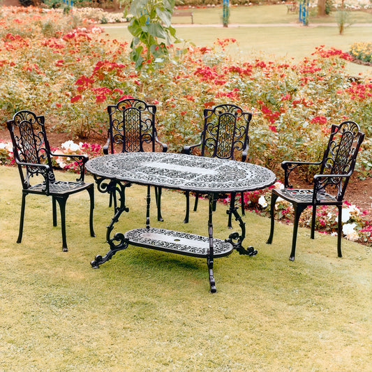 The Foalyard Jardine Leisure Aluminium Victorian Mini Grand Table and Carver Chairs