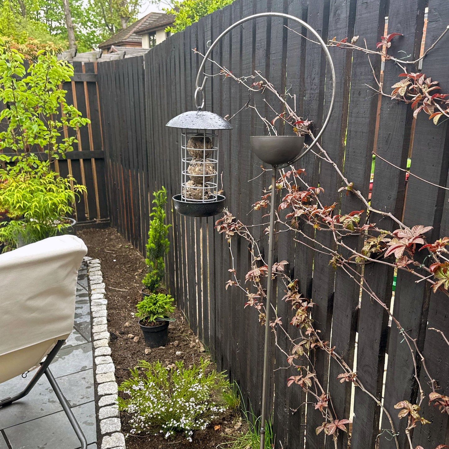 TheFoalyard PoppyForge Freya Bird Crook Feeder British Made solid steel - customer garden
