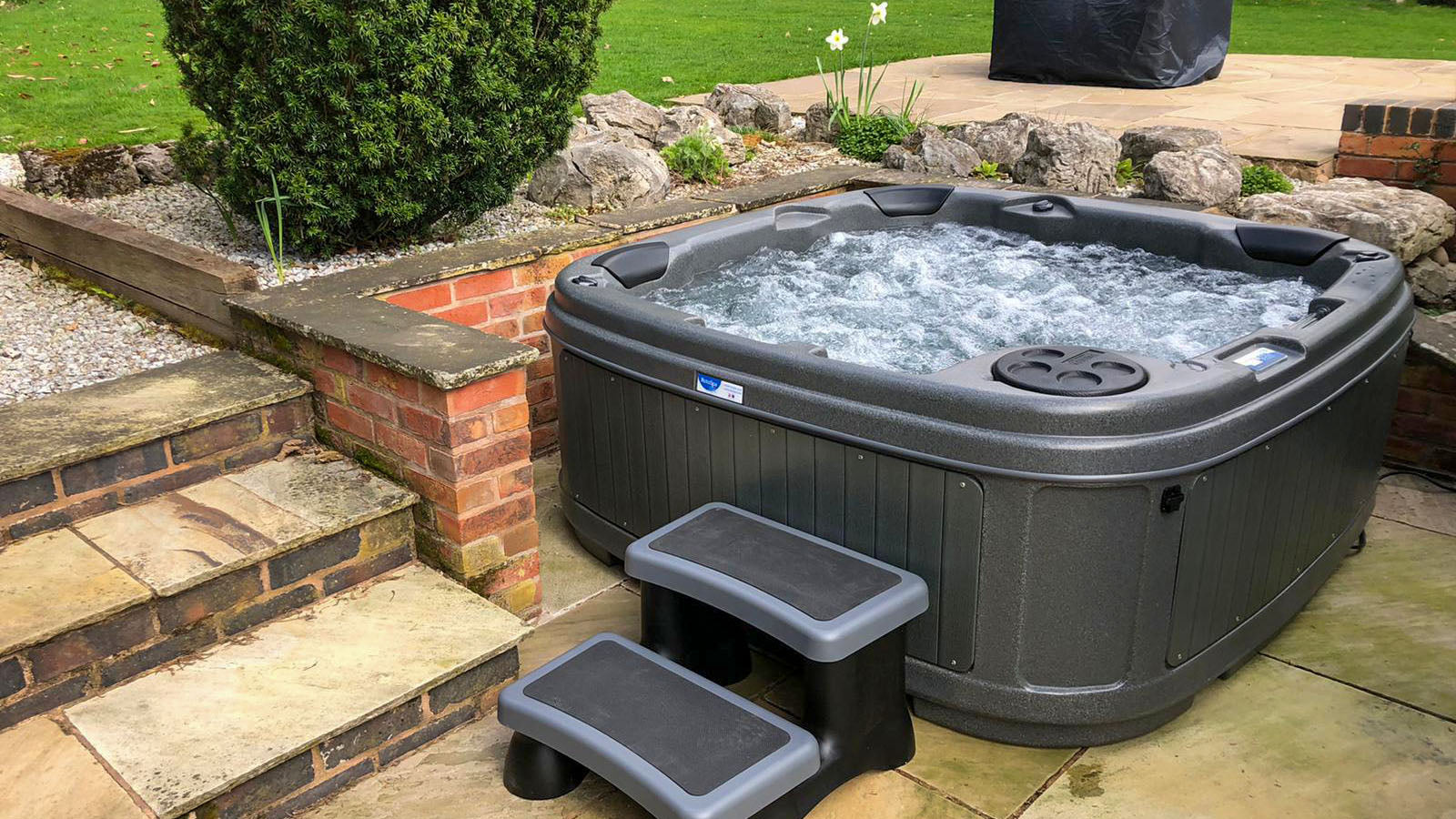 TheFoalyard RotoSpa DuraSpa S380 hot tub Granite Grey with Dark Grey panels 5 6 persons - back garden