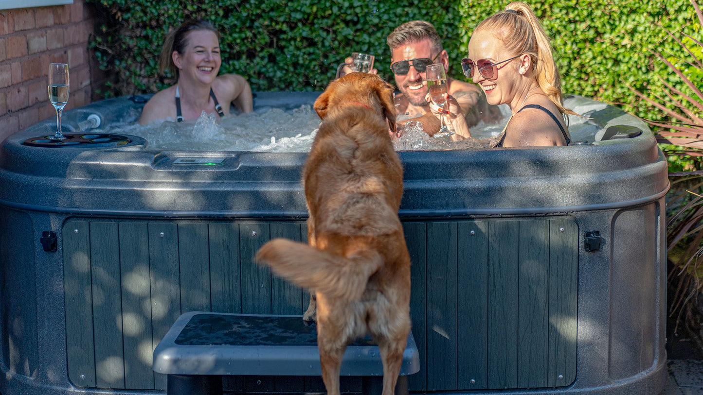 TheFoalyard RotoSpa DuraSpa S380 hot tub Granite Grey with Dark Grey panels 5 6 persons - friends and dog