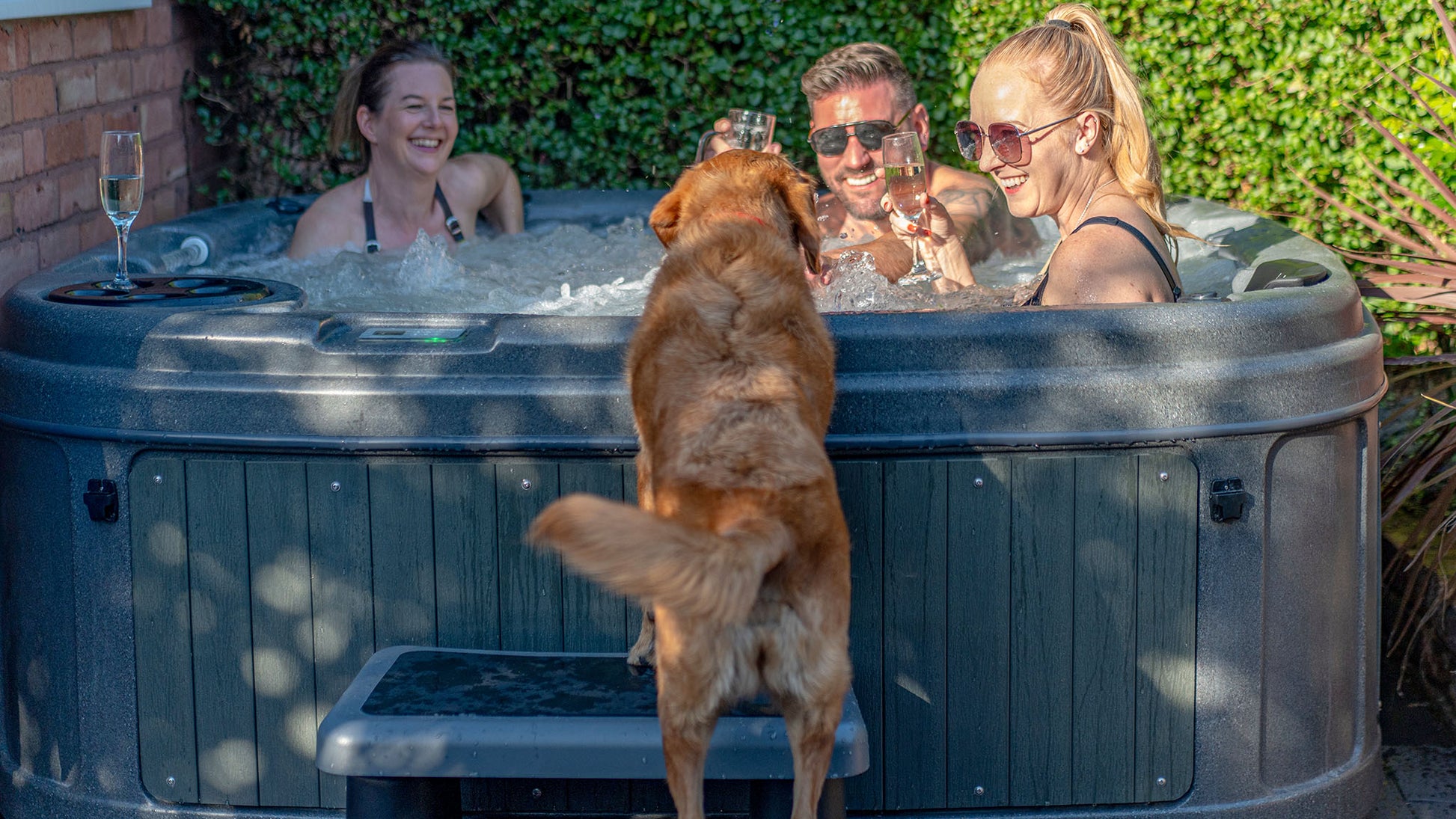 TheFoalyard RotoSpa DuraSpa S380 hot tub Granite Grey with Dark Grey panels 5 6 persons - friends and dog