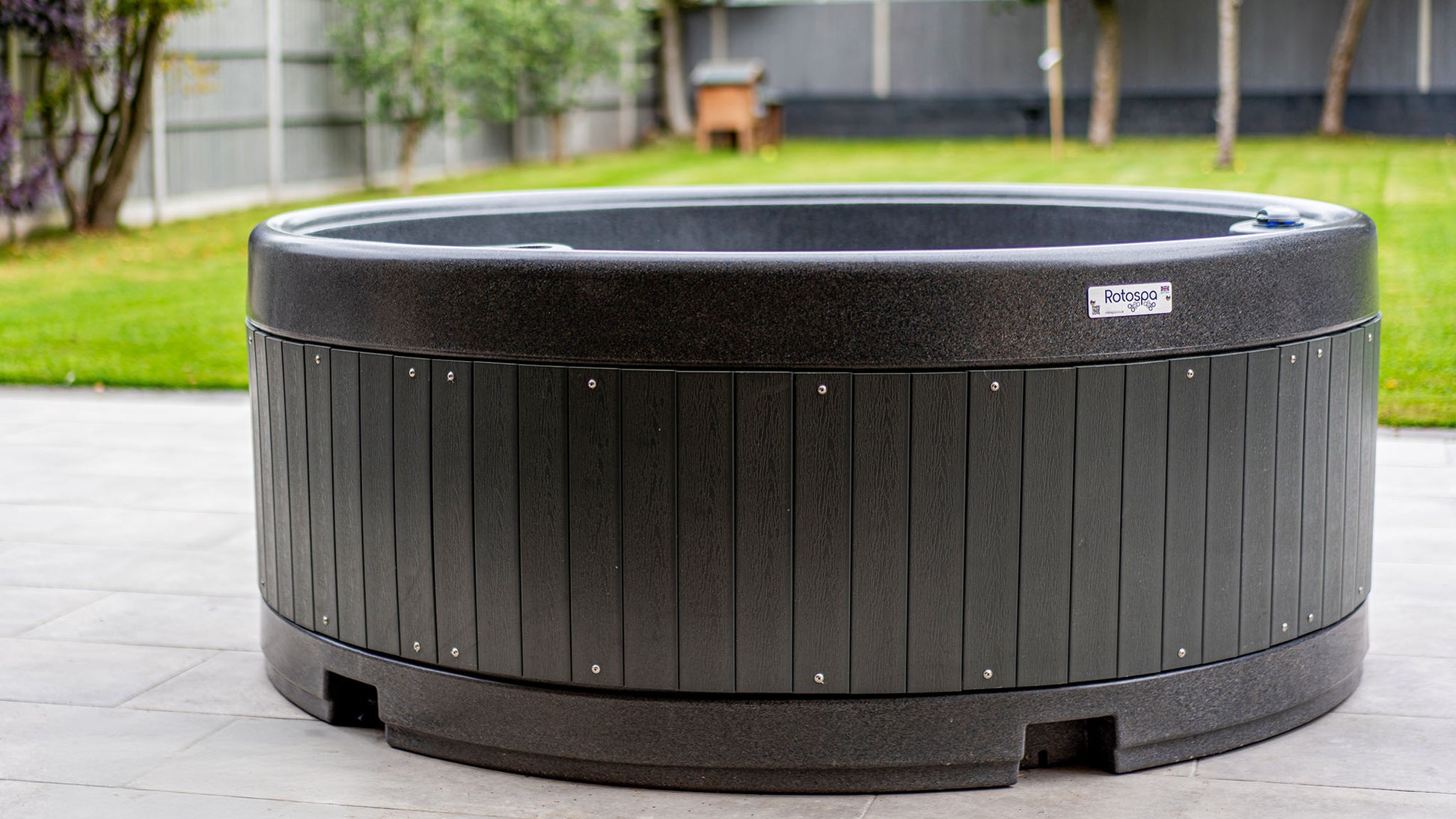 TheFoalyard RotoSpa OrbisSpa hot tub Granite Grey with Dark Grey panels British Made - back garden home premium bubbling jacuzzi relax