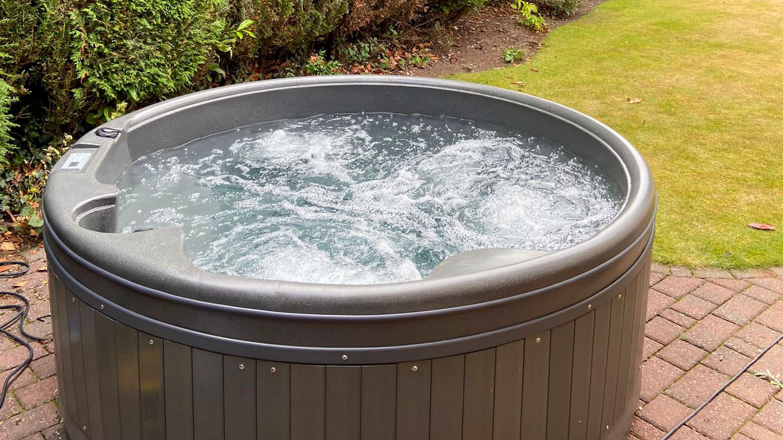 TheFoalyard RotoSpa OrbisSpa hot tub Granite Grey with Dark Grey panels British Made - premium bubbling jacuzzi home back garden patio relax