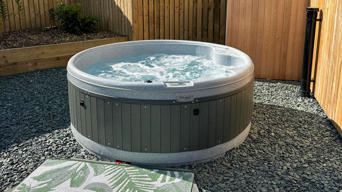 TheFoalyard RotoSpa OrbisSpa hot tub Light Dark Grey with Dark Grey panels British Made - Burns Farm premium jacuzzi relax