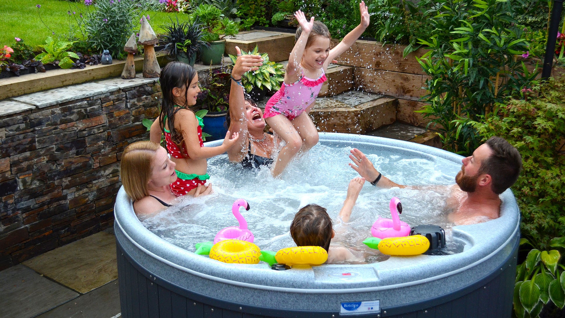 TheFoalyard RotoSpa OrbisSpa hot tub Light Dark Grey with Dark Grey panels British Made - bubbling water jacuzzi children family fun party