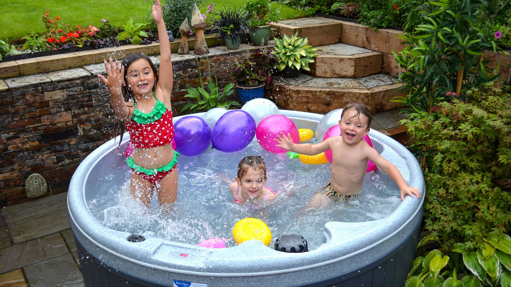 TheFoalyard RotoSpa OrbisSpa hot tub Light Dark Grey with Dark Grey panels British Made - bubbling water jacuzzi children kids fun party