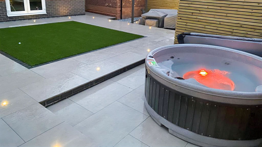 TheFoalyard RotoSpa OrbisSpa hot tub Light Dark Grey with Dark Grey panels British Made - premium jacuzzi home relax night lights