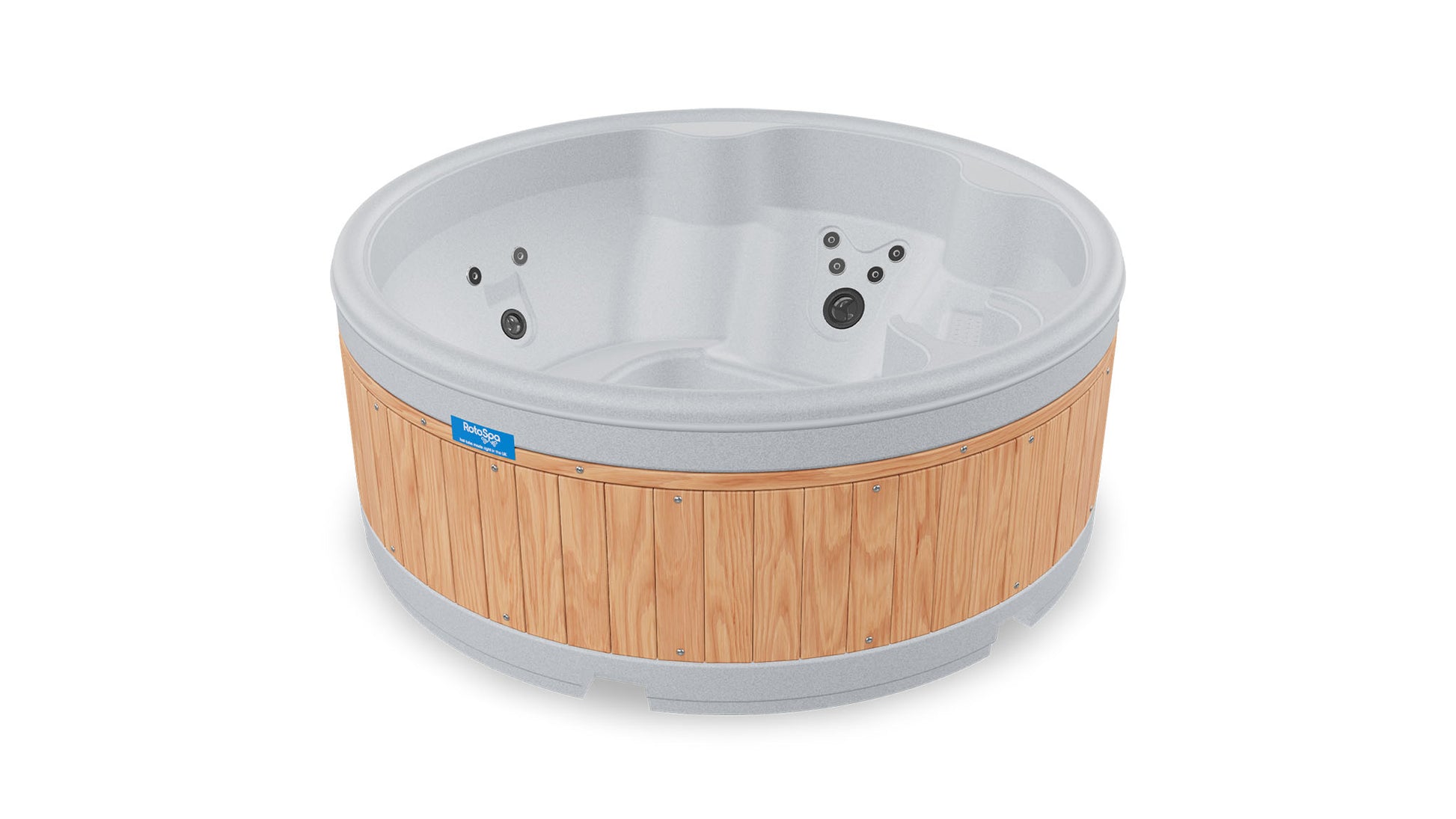 TheFoalyard RotoSpa OrbisSpa hot tub Light Grey with Teak panels British Made