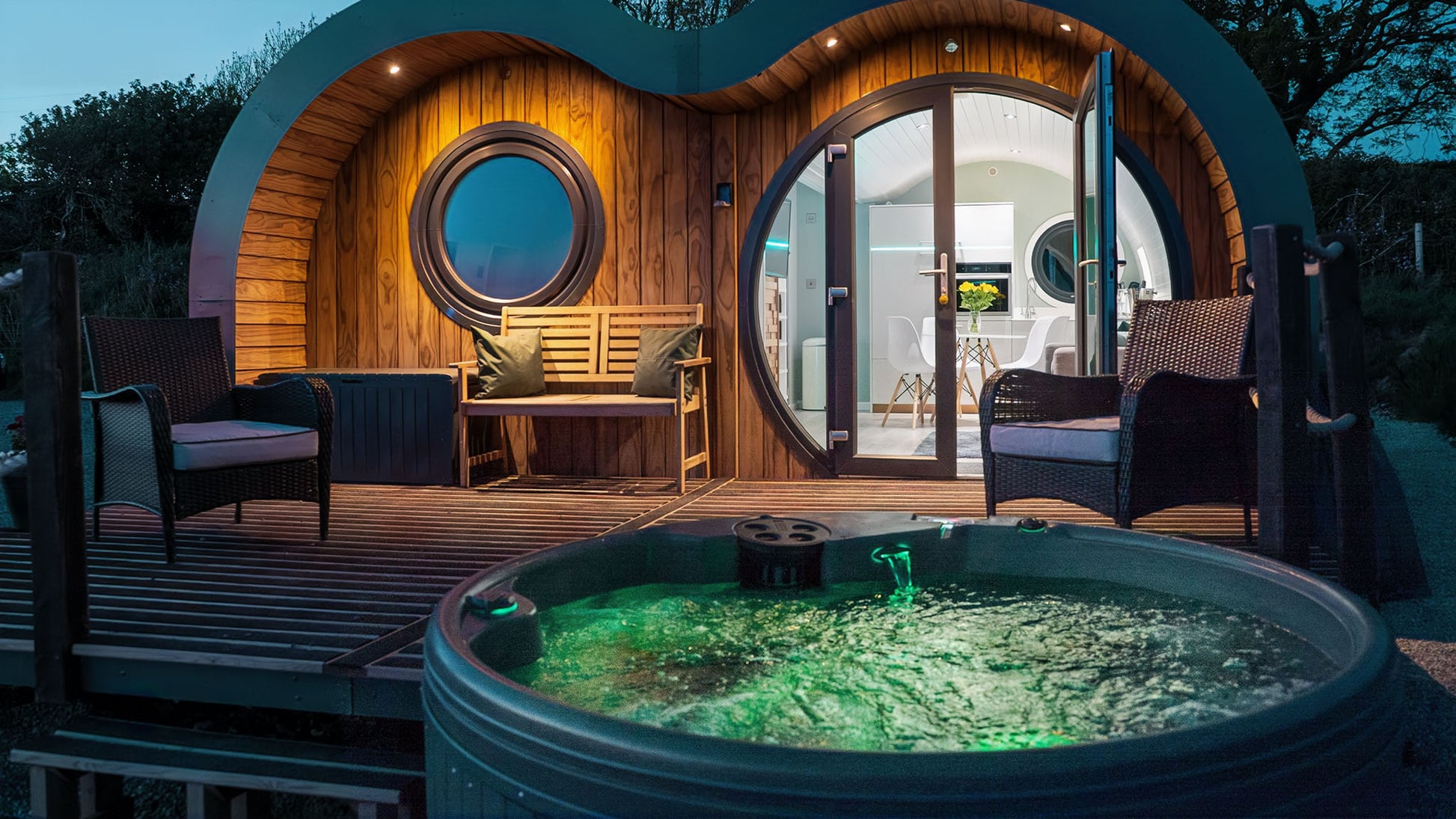 TheFoalyard RotoSpa QuatroSpa British made hot tub Granite Grey shell with Dark Grey panels 5 6 persons - Sky Meadow Glamping Yerbeston Farm premium jacuzzi