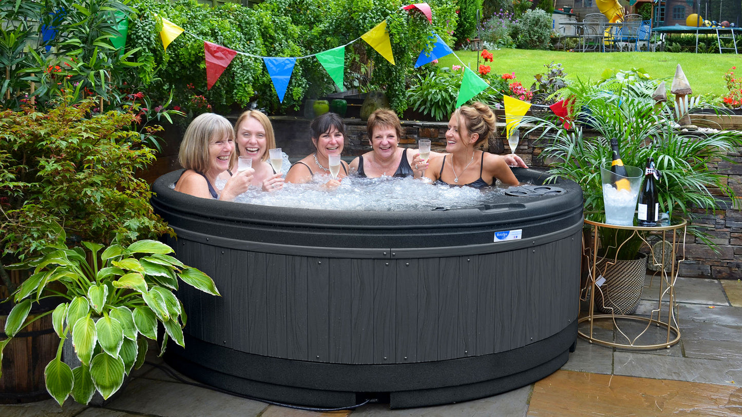 TheFoalyard RotoSpa QuatroSpa British made hot tub Granite Grey shell with Dark Grey panels 5 6 persons - friends party bubbling jacuzzi