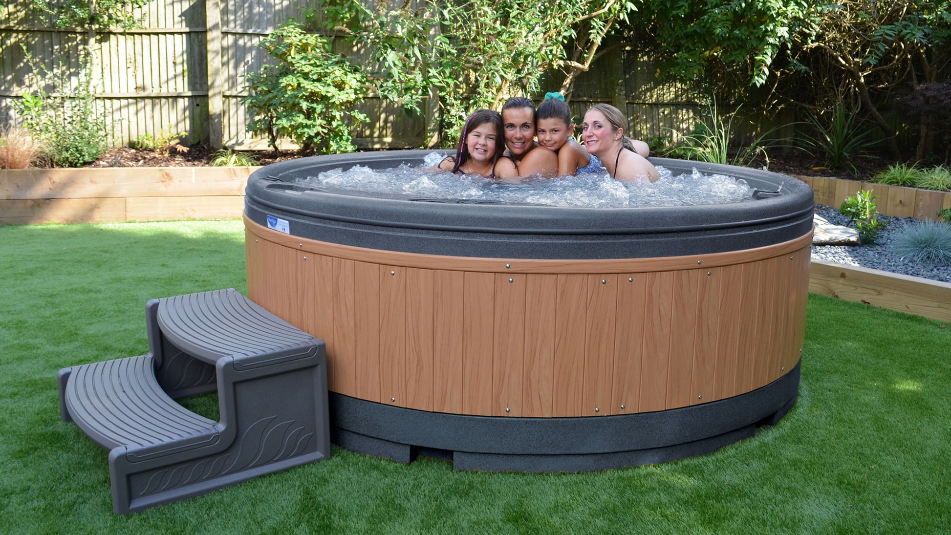 TheFoalyard RotoSpa QuatroSpa British made hot tub Granite Grey shell with Teak panels 5 6 persons - garden jacuzzi with friends