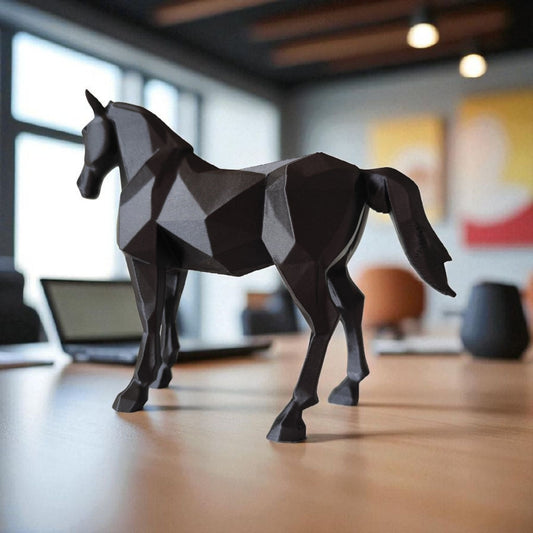 Sculpture #35 | Low-Poly Stallion Statue - Modern Geometric Horse Sculpture