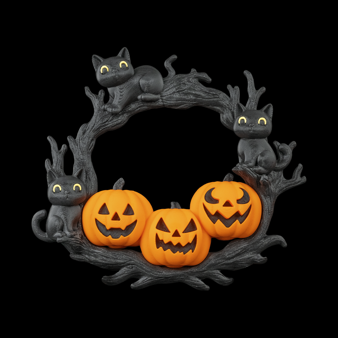 The Cozy Patch Wreath: Halloween Kitty & Pumpkin Decor