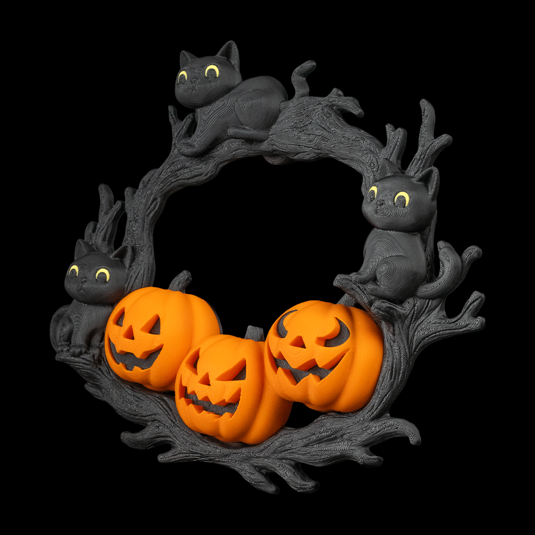 The Cozy Patch Wreath: Halloween Kitty & Pumpkin Decor