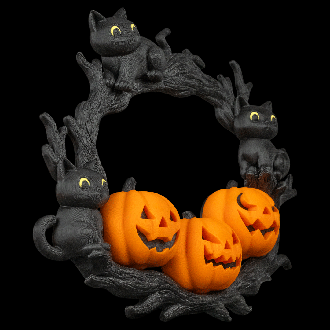 The Cozy Patch Wreath: Halloween Kitty & Pumpkin Decor