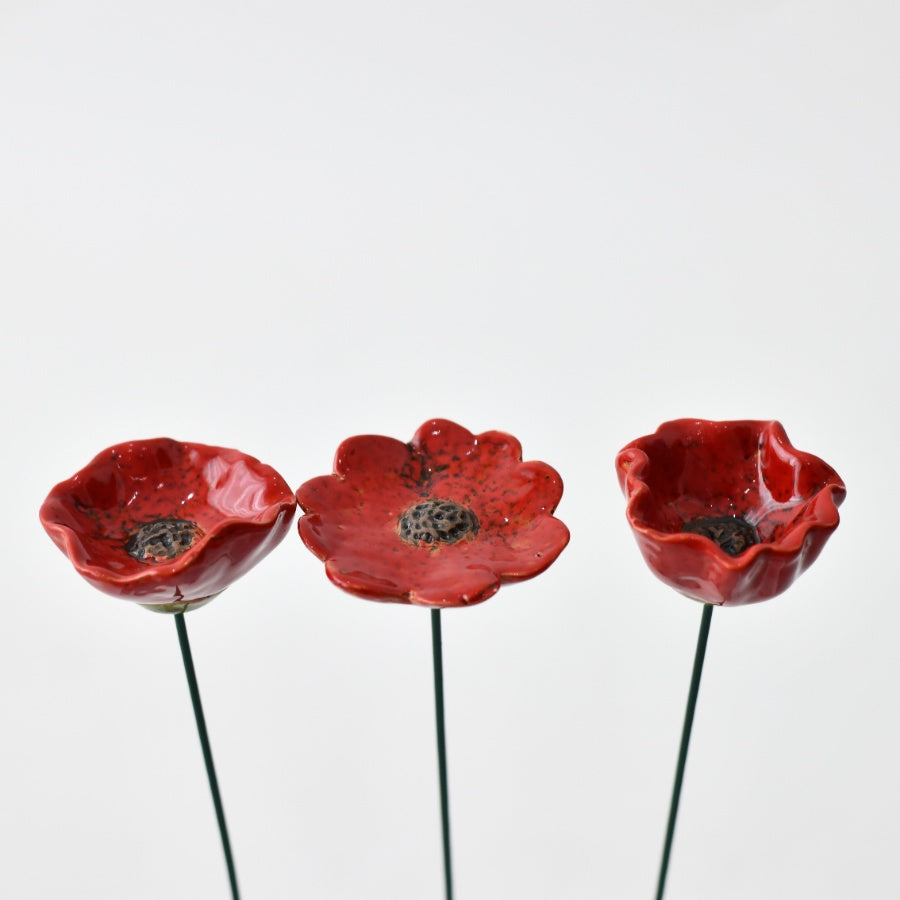 The Foalyard - Portland Living 3 Assorted Red Poppies - Flower with Stick - 28cm.jpg