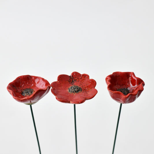 The Foalyard - Portland Living 3 Assorted Red Poppies - Flower with Stick - 28cm.jpg