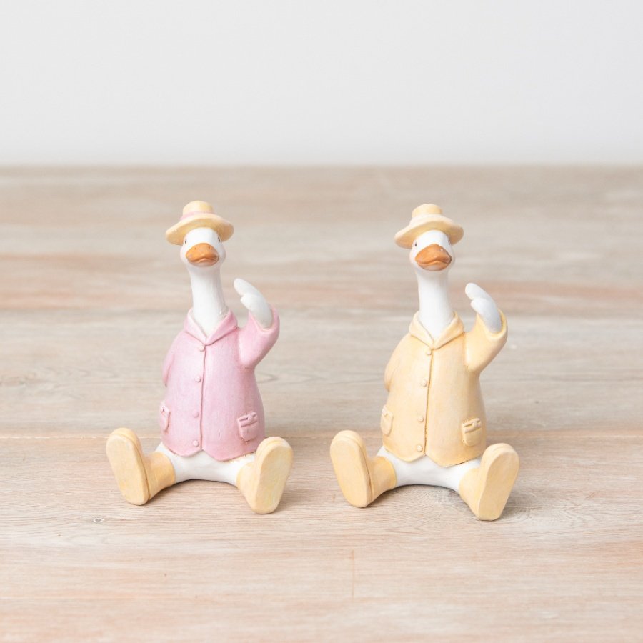 The Foalyard - Portland Living Pink and Yellow Wellies Sitting Ducks - 11cm figurines
