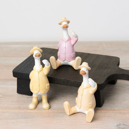 The Foalyard - Portland Living Pink and Yellow Wellies Sitting and Standing Ducks - figurines