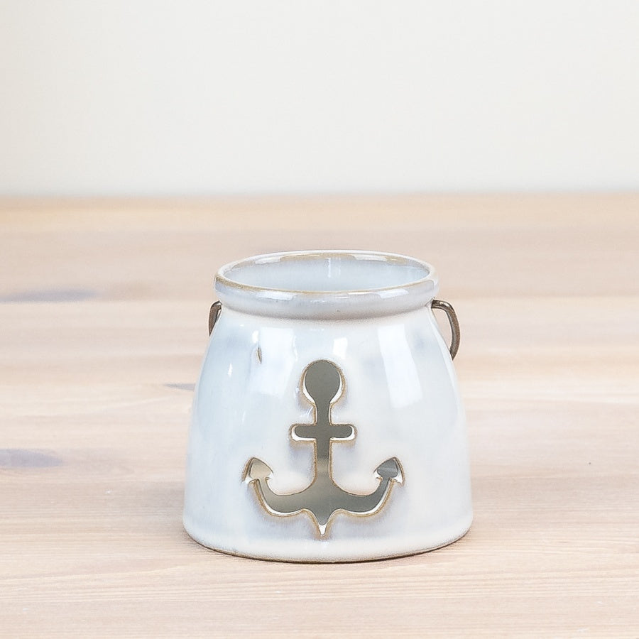 The Foalyard - Portland Living Porcelain Anchor Cut-Out Candle Holder 8cm - Nautical Accent