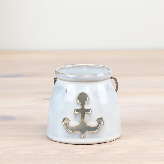 The Foalyard - Portland Living Porcelain Anchor Cut-Out Candle Holder 8cm - Nautical Accent