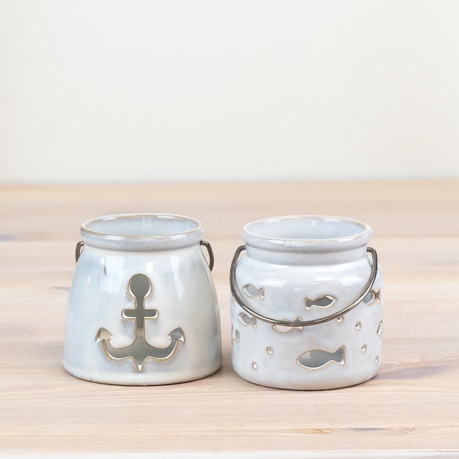 The Foalyard - Portland Living Porcelain Anchor and Fish Cut-Out Candle Holders 8cm - quality metal handle